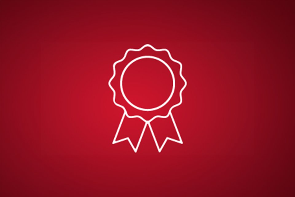 Outline of white rosette on red background.